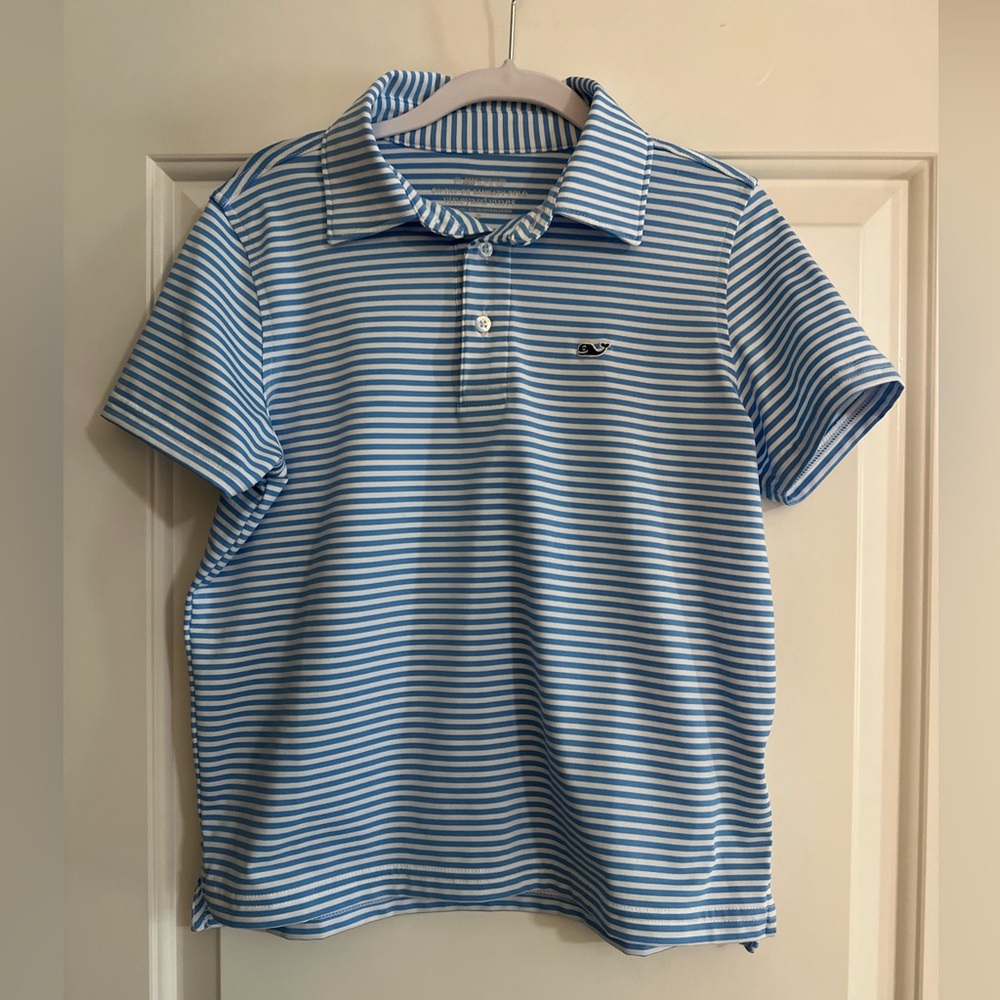 Boys vineyard vines Blue and White Striped Polo Shirt